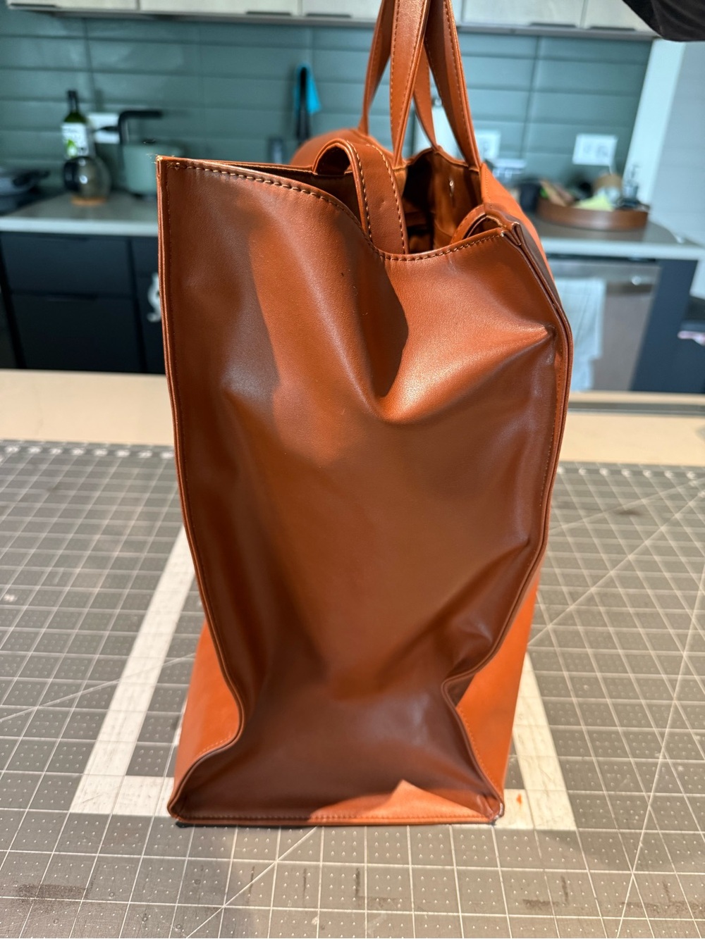 Telfar Large Embossed Logo Leather Tote in Chestnut Brown - Picture 4 of 7